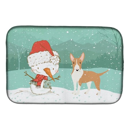Carolines Treasures Fawn Bull Terrier Snowman Christmas Dish Drying Mat CK2056DDM